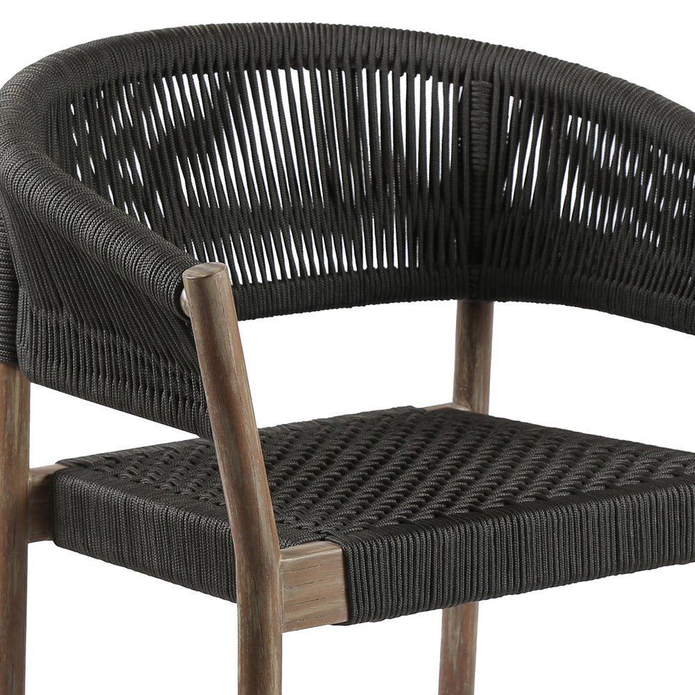 2-Piece 26" Black and Natural Wood Solid Wood Outdoor Patio Dining Chair