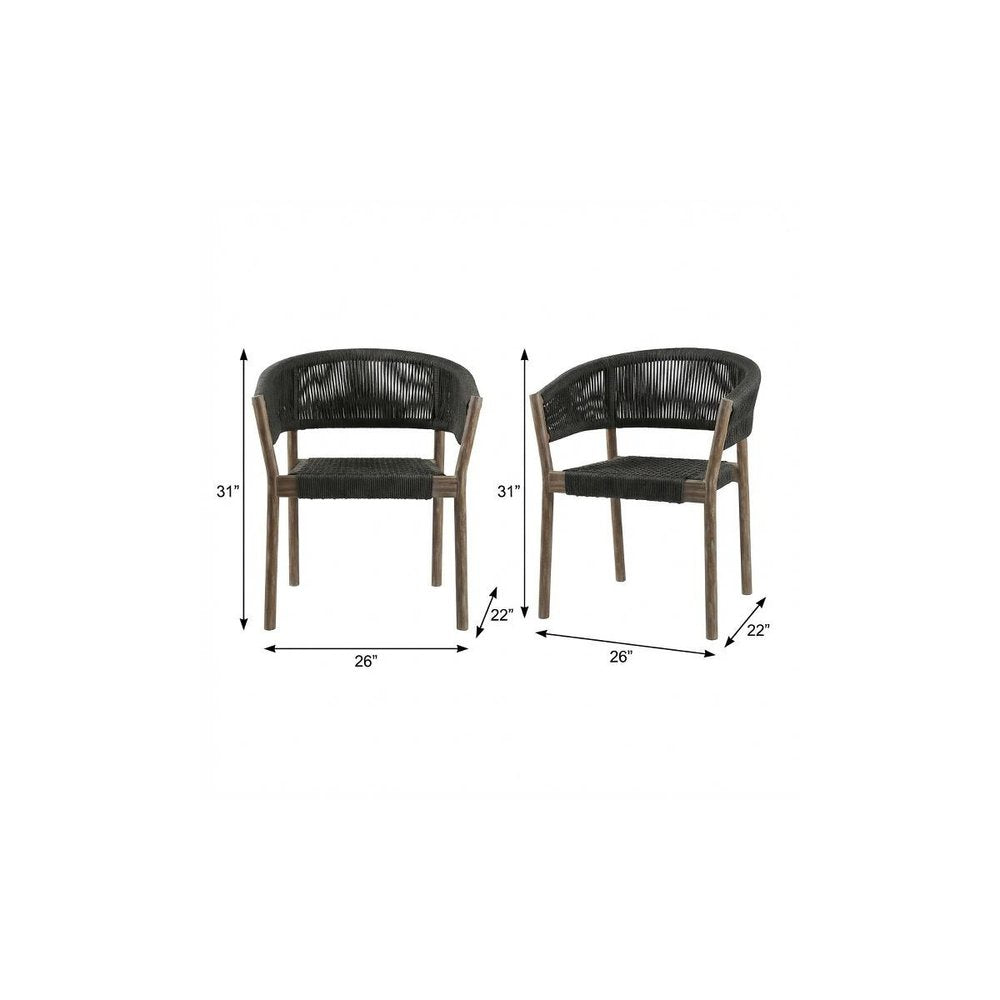 2-Piece 26" Black and Natural Wood Solid Wood Outdoor Patio Dining Chair