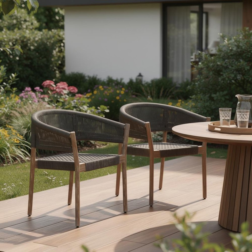 2-Piece 26" Black and Natural Wood Solid Wood Outdoor Patio Dining Chair