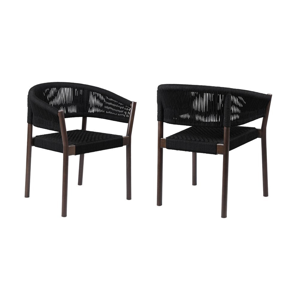 2-Piece 26" Black Solid Wood Outdoor Patio Dining Chair