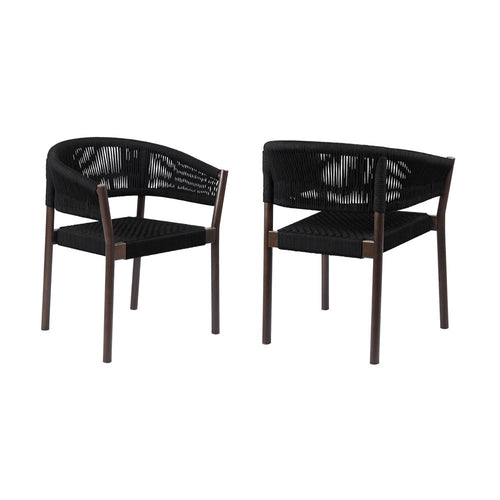 2-Piece 26" Black Solid Wood Outdoor Patio Dining Chair