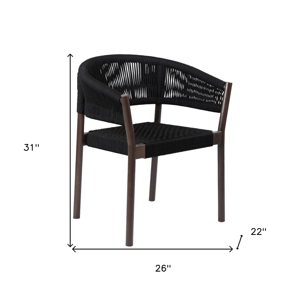2-Piece 26" Black Solid Wood Outdoor Patio Dining Chair