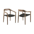 2-Piece 22" Black and Natural Wood Solid Wood Outdoor Patio Dining Chair Set