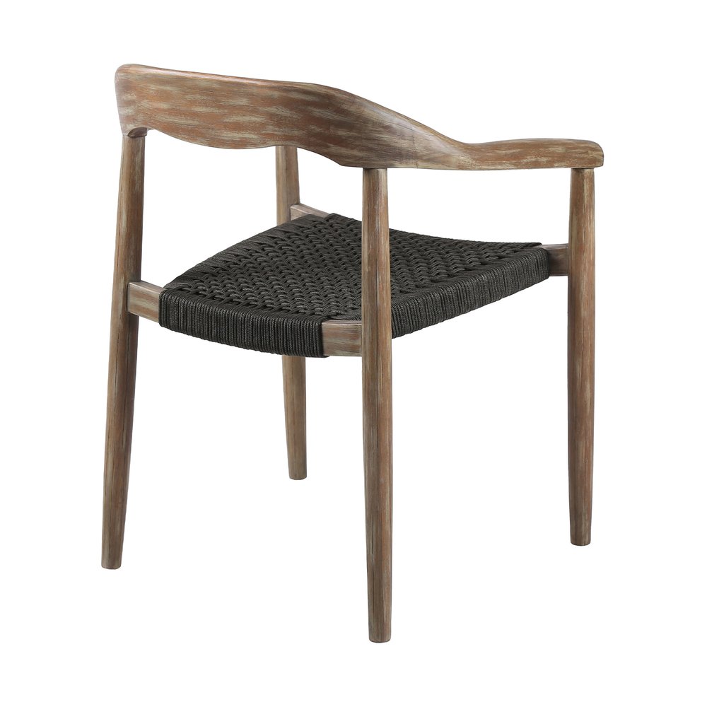 2-Piece 22" Black and Natural Wood Solid Wood Outdoor Patio Dining Chair Set