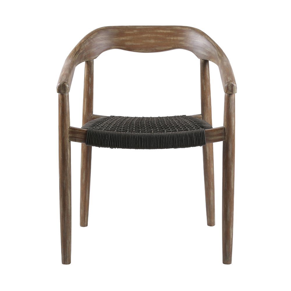 2-Piece 22" Black and Natural Wood Solid Wood Outdoor Patio Dining Chair Set