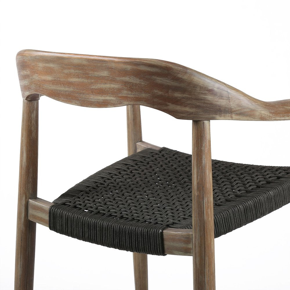 2-Piece 22" Black and Natural Wood Solid Wood Outdoor Patio Dining Chair Set