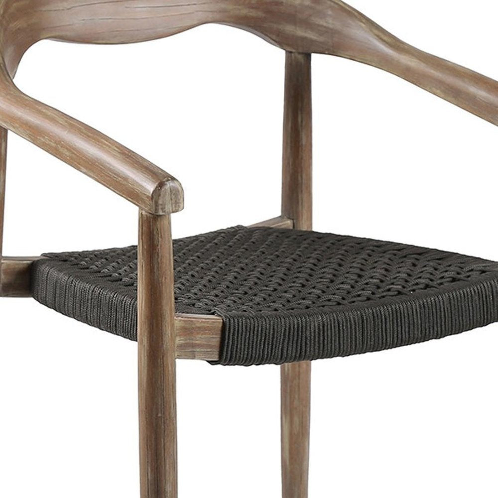2-Piece 22" Black and Natural Wood Solid Wood Outdoor Patio Dining Chair Set