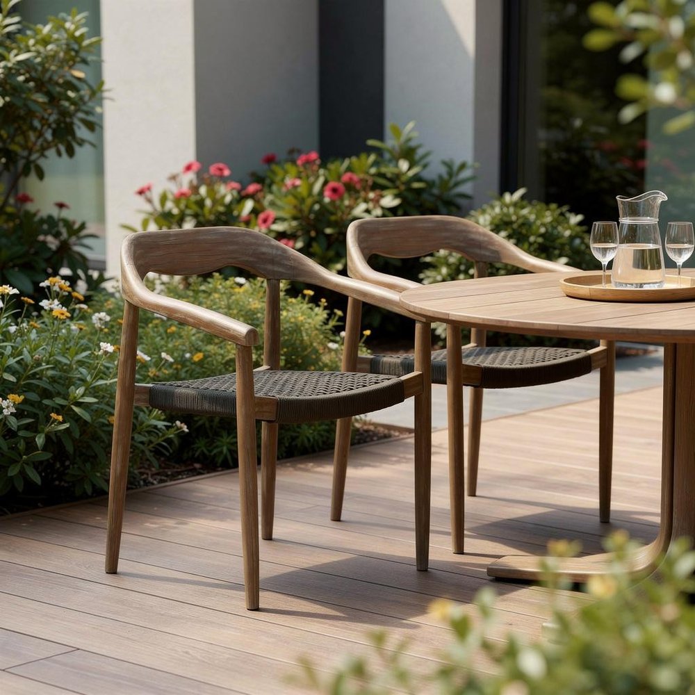 2-Piece 22" Black and Natural Wood Solid Wood Outdoor Patio Dining Chair Set