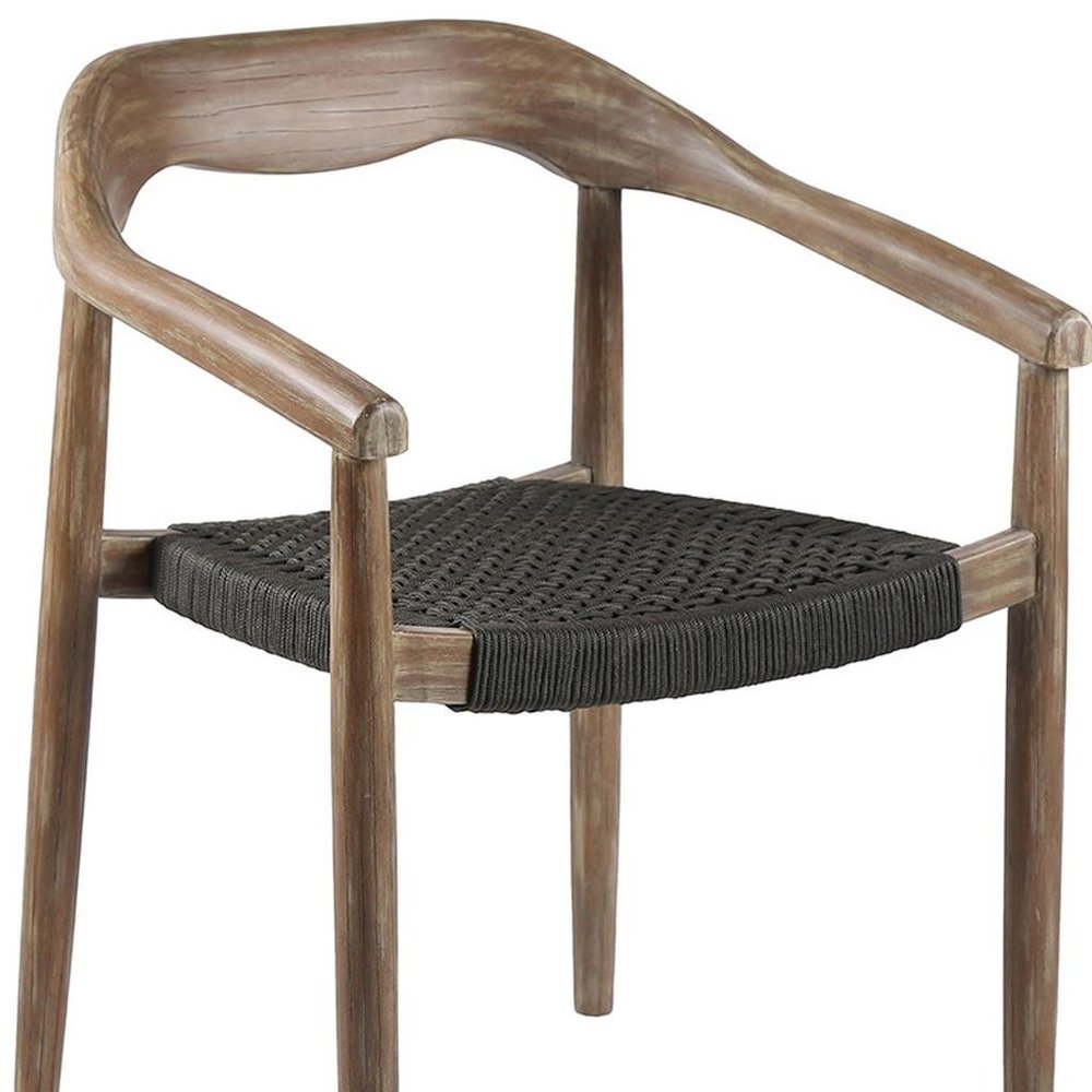 2-Piece 22" Black and Natural Wood Solid Wood Outdoor Patio Dining Chair Set
