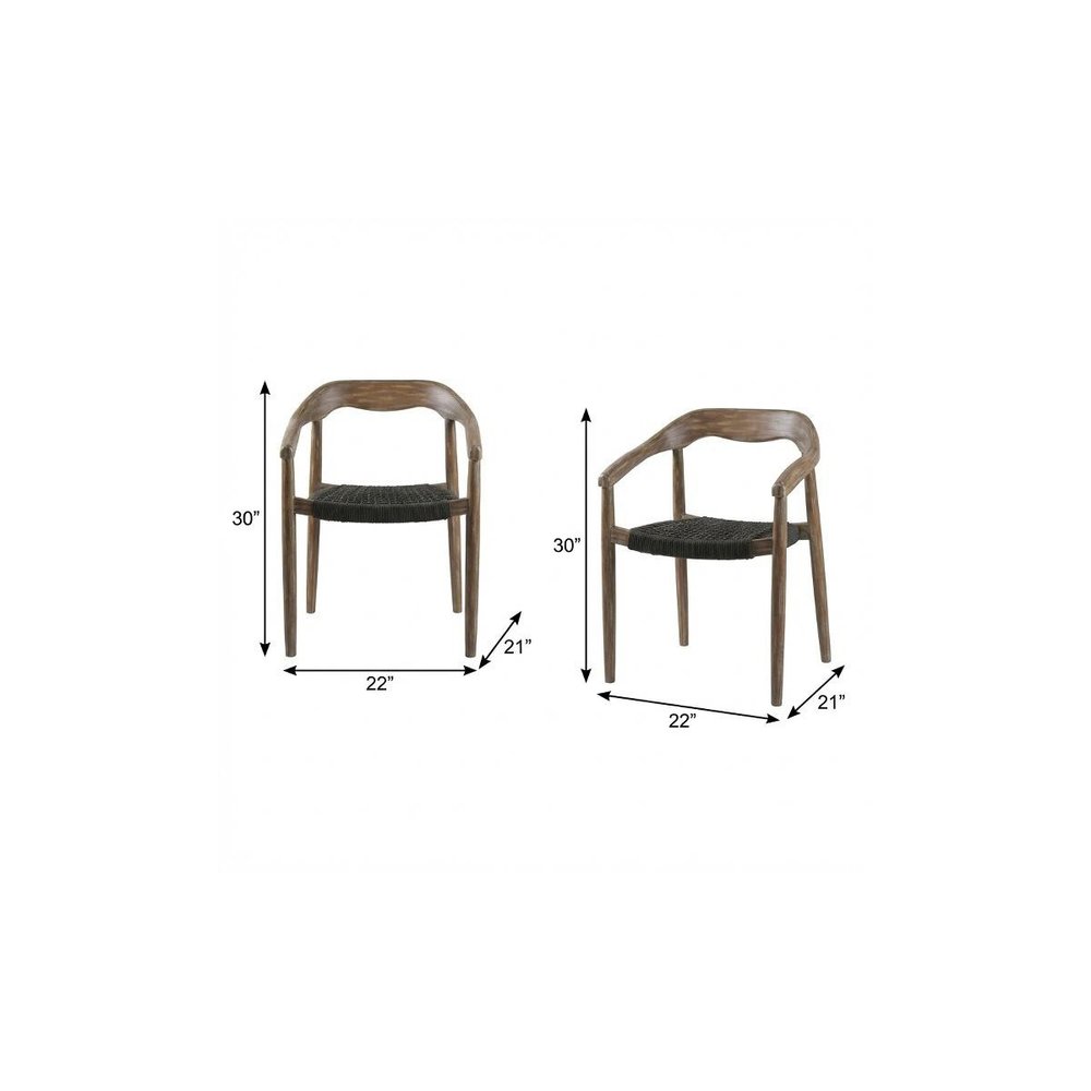 2-Piece 22" Black and Natural Wood Solid Wood Outdoor Patio Dining Chair Set
