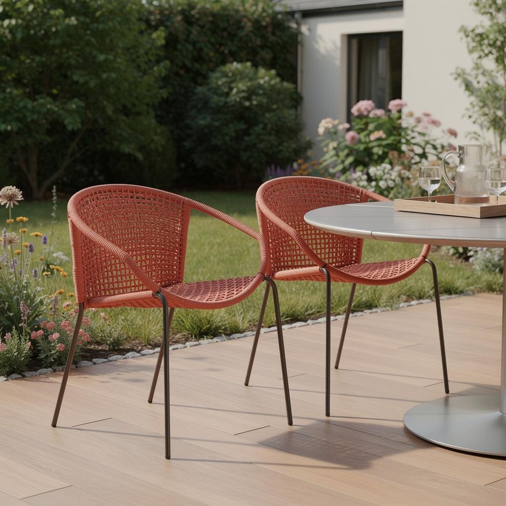 2-Piece 25" Red Metal Outdoor Patio Dining Chair