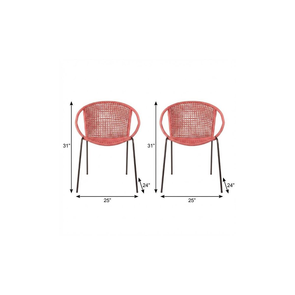 2-Piece 25" Red Metal Outdoor Patio Dining Chair