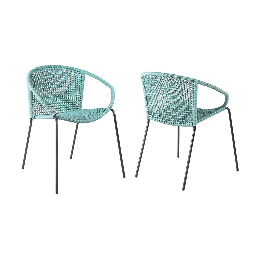 2-Piece 25" Green Metal Outdoor Patio Dining Chair