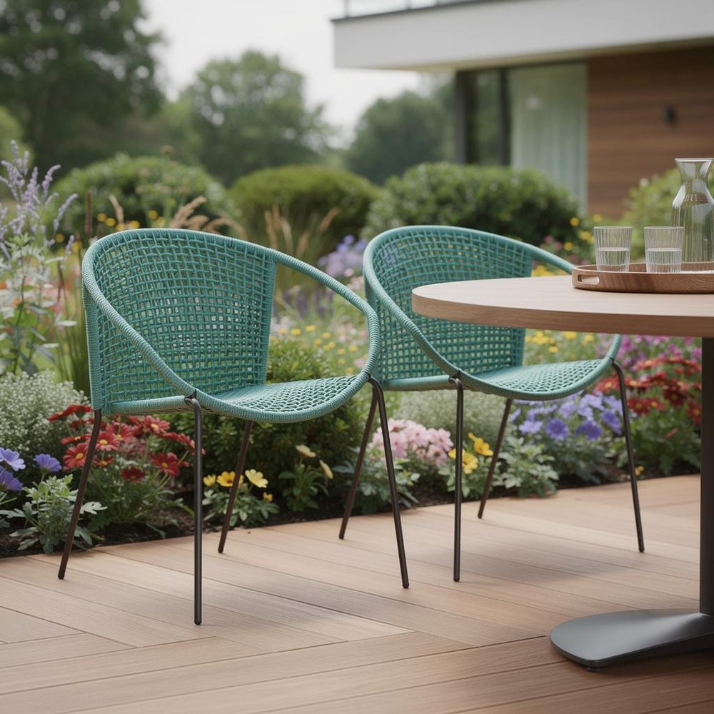2-Piece 25" Green Metal Outdoor Patio Dining Chair