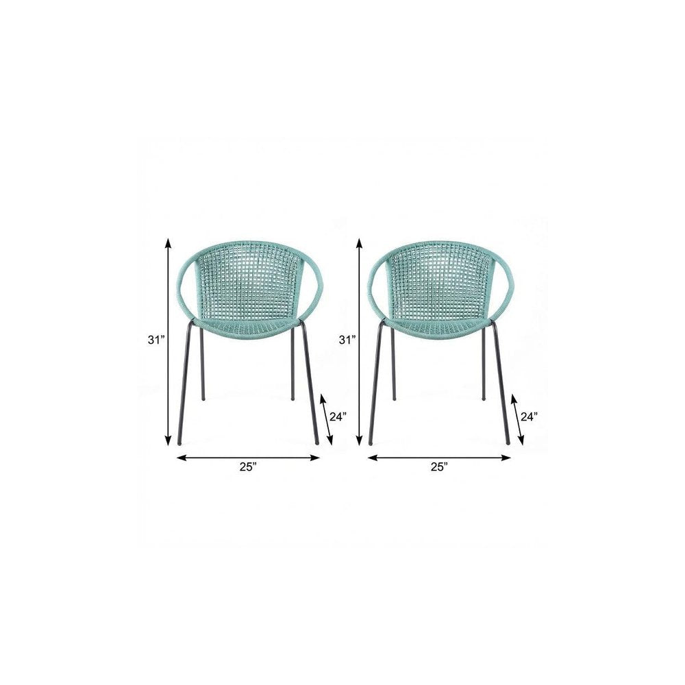 2-Piece 25" Green Metal Outdoor Patio Dining Chair