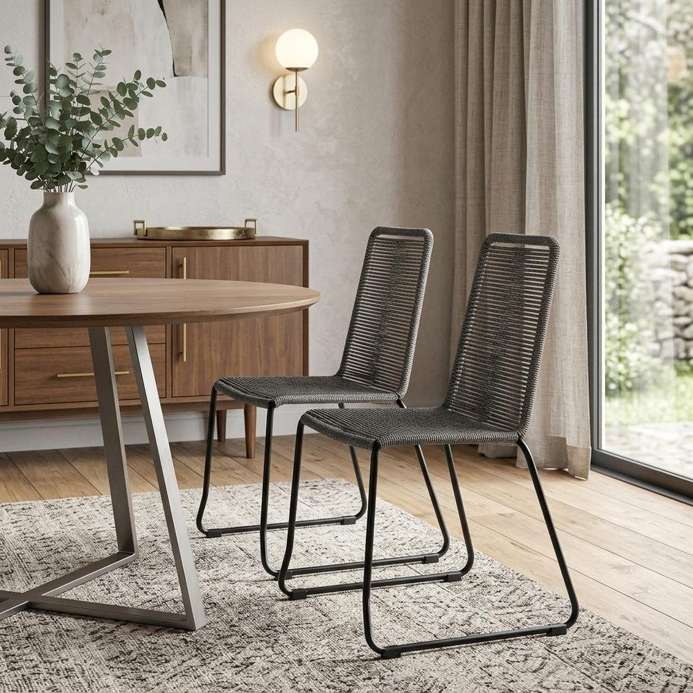 2-Piece 23" Gray Metal Outdoor Patio Dining Chair
