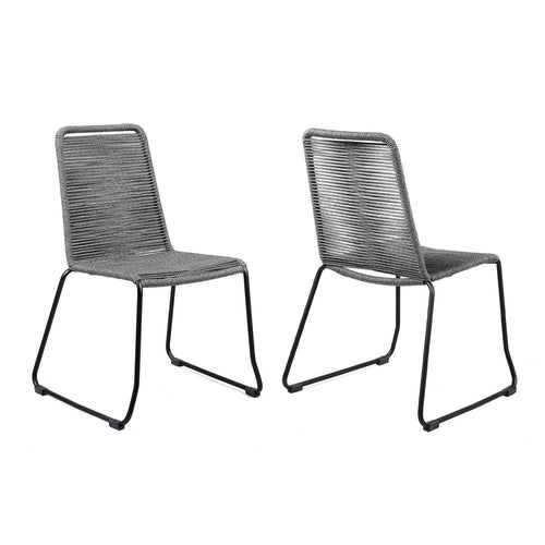 2-Piece 23" Gray Metal Outdoor Patio Dining Chair