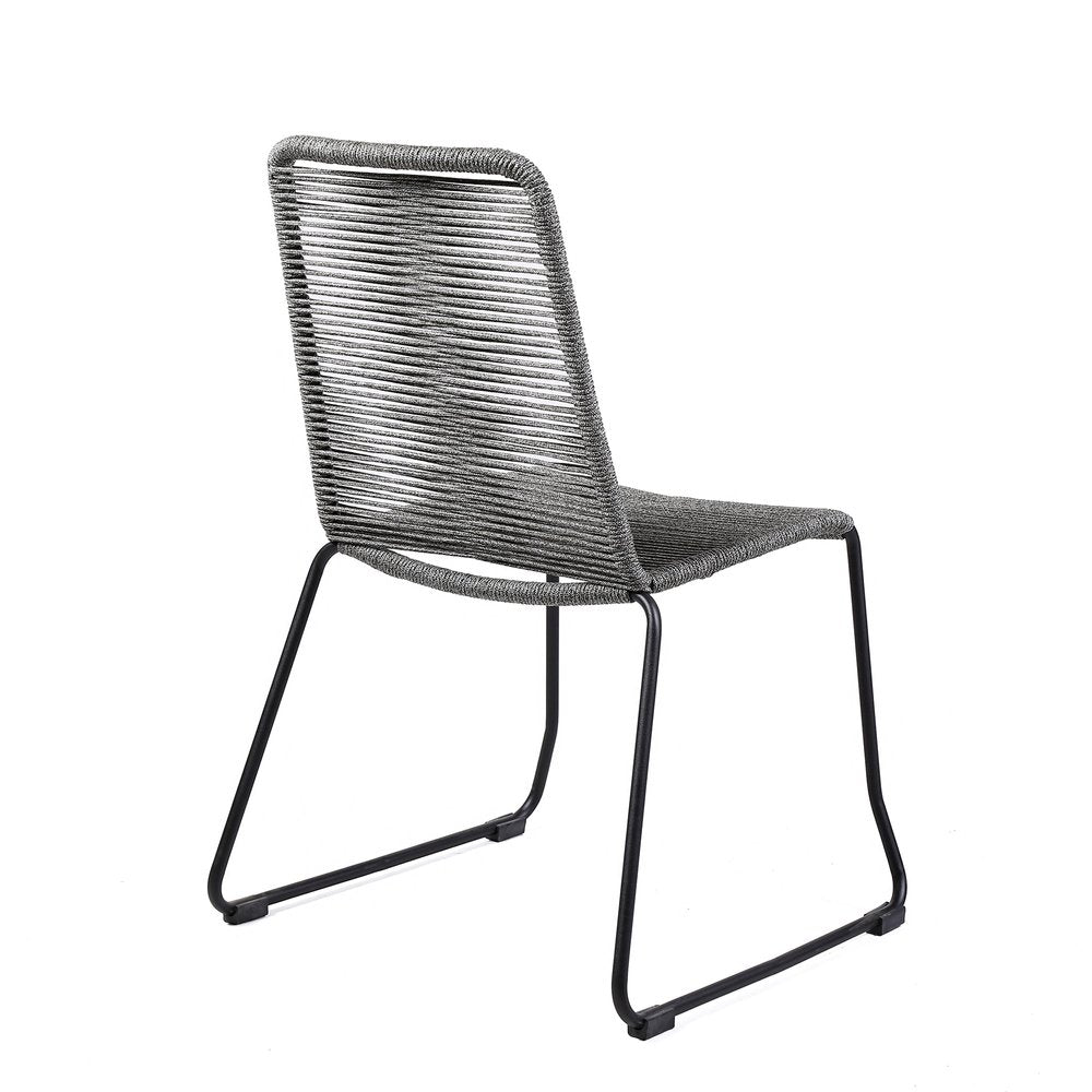 2-Piece 23" Gray Metal Outdoor Patio Dining Chair