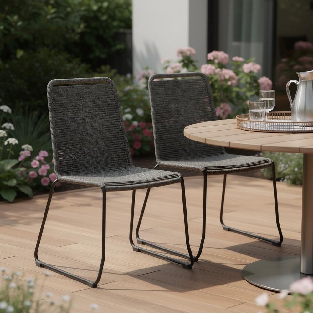 2-Piece 23" Gray Metal Outdoor Patio Dining Chair