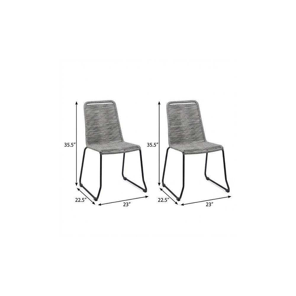 2-Piece 23" Gray Metal Outdoor Patio Dining Chair