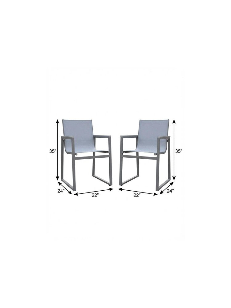 2-Piece 22" Light Gray Metal Outdoor Patio Dining Chair