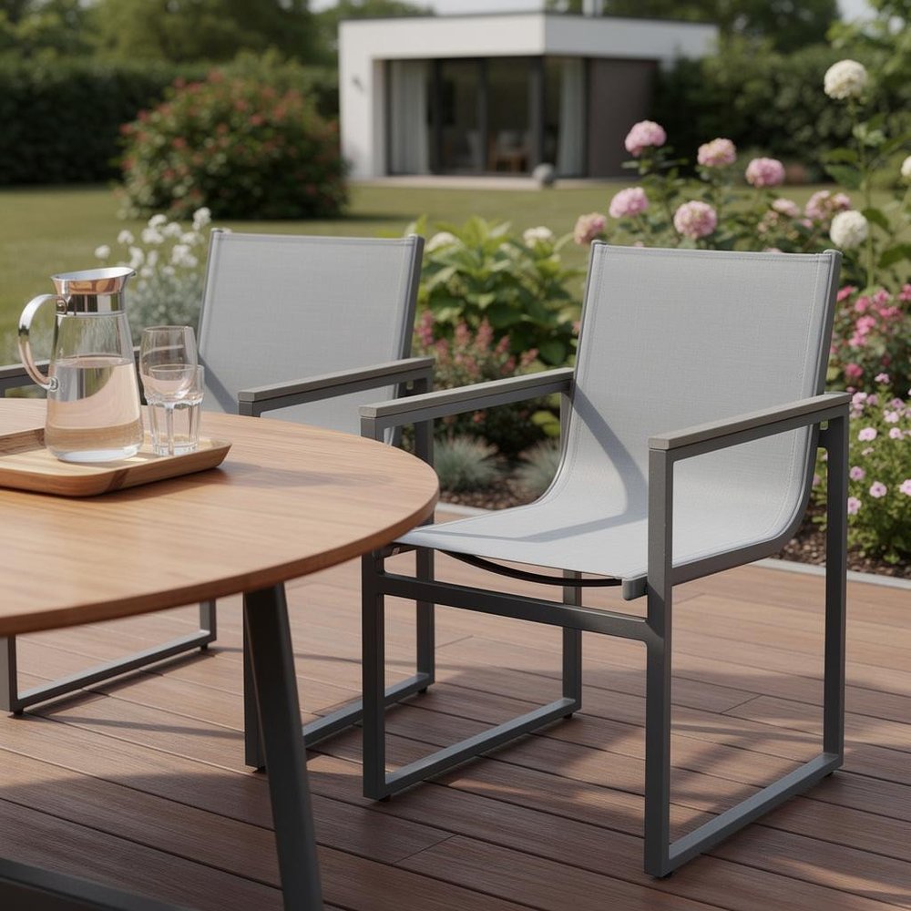 2-Piece 22" Light Gray Metal Outdoor Patio Dining Chair