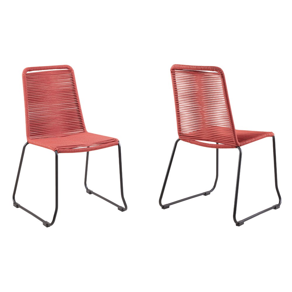 2-Piece 23" Red Metal Outdoor Patio Dining Chair