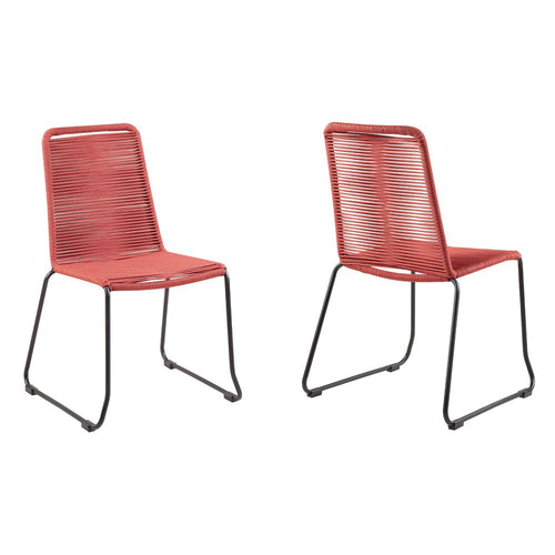 2-Piece 23" Red Metal Outdoor Patio Dining Chair