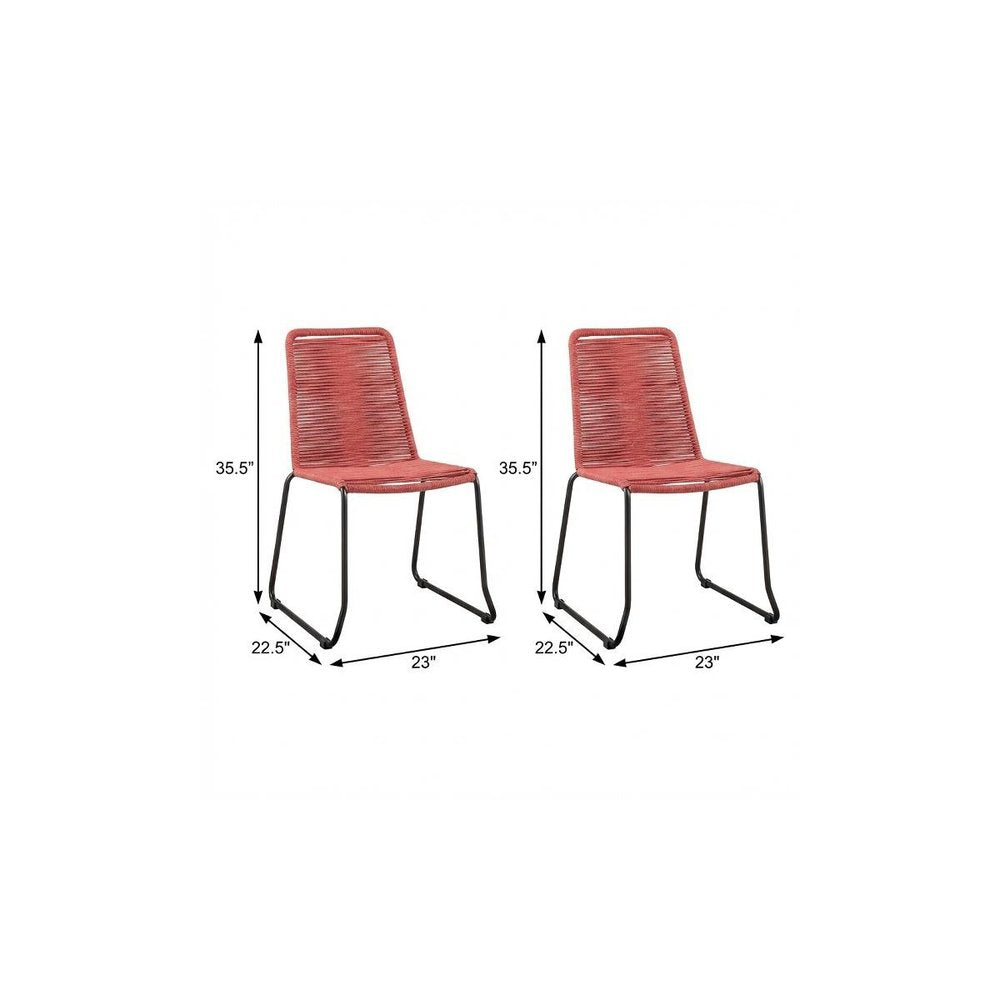 2-Piece 23" Red Metal Outdoor Patio Dining Chair