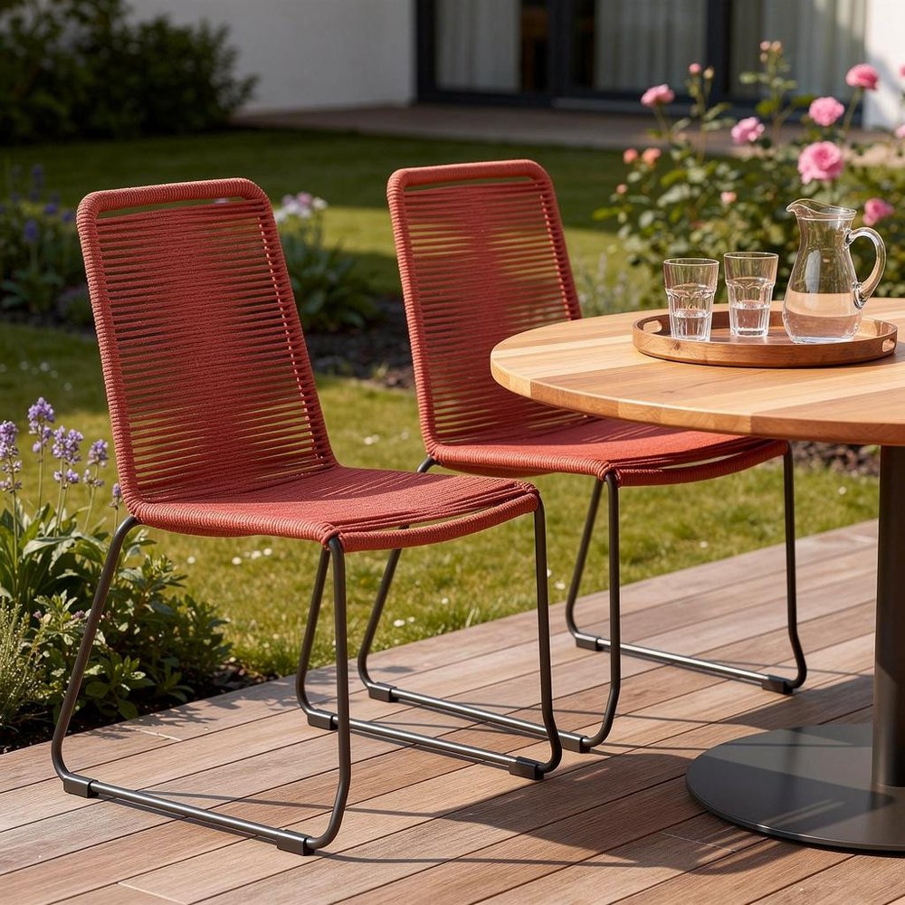 2-Piece 23" Red Metal Outdoor Patio Dining Chair