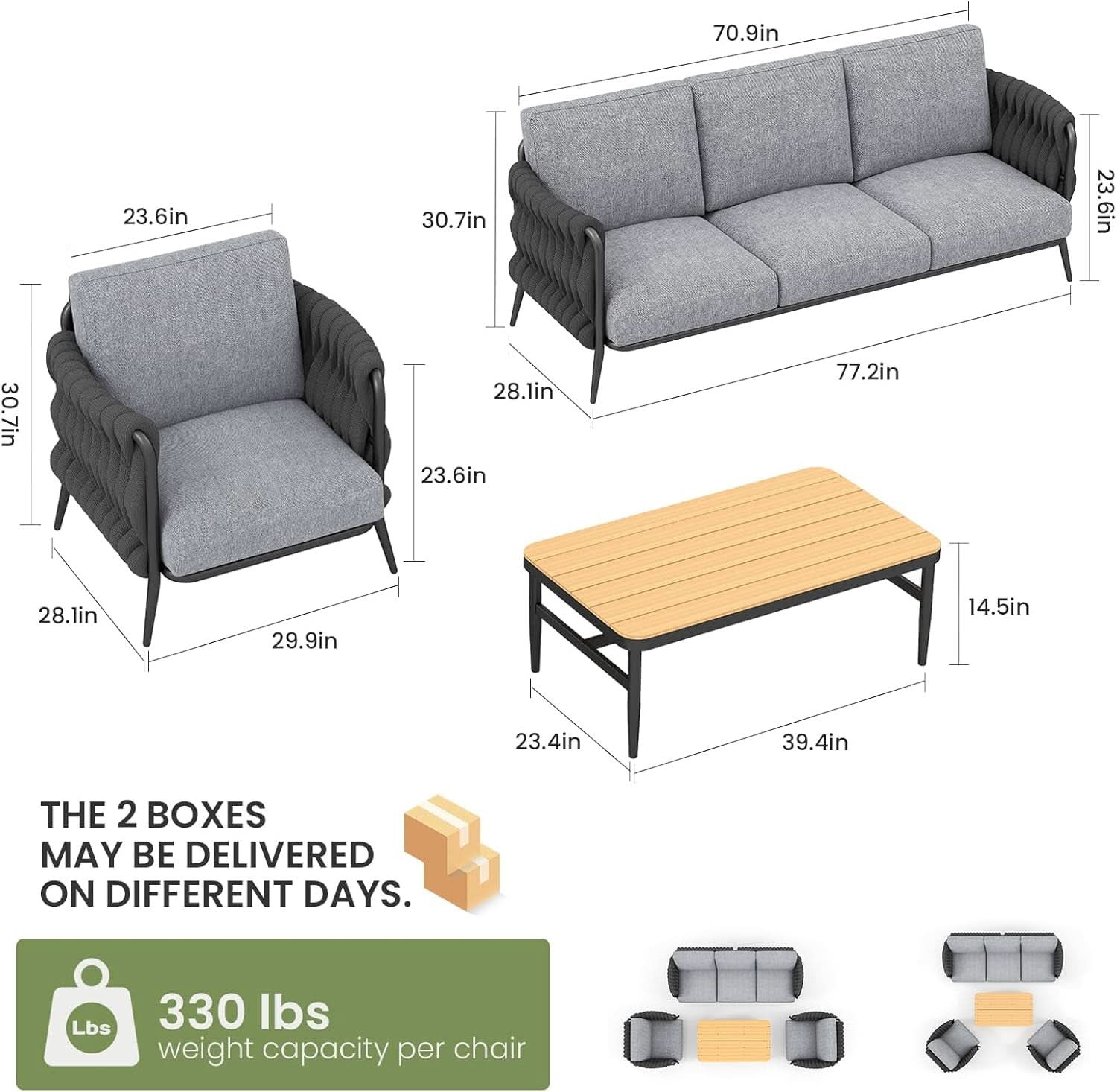 Outdoor Patio Conversation Set with Waterproof Cushions