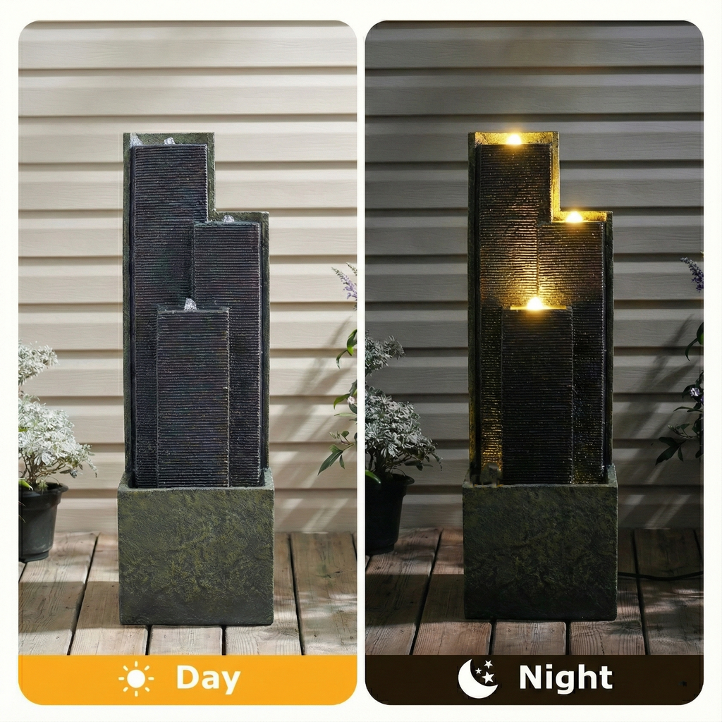 39'' H Outdoor Water Fountain with LED Lights