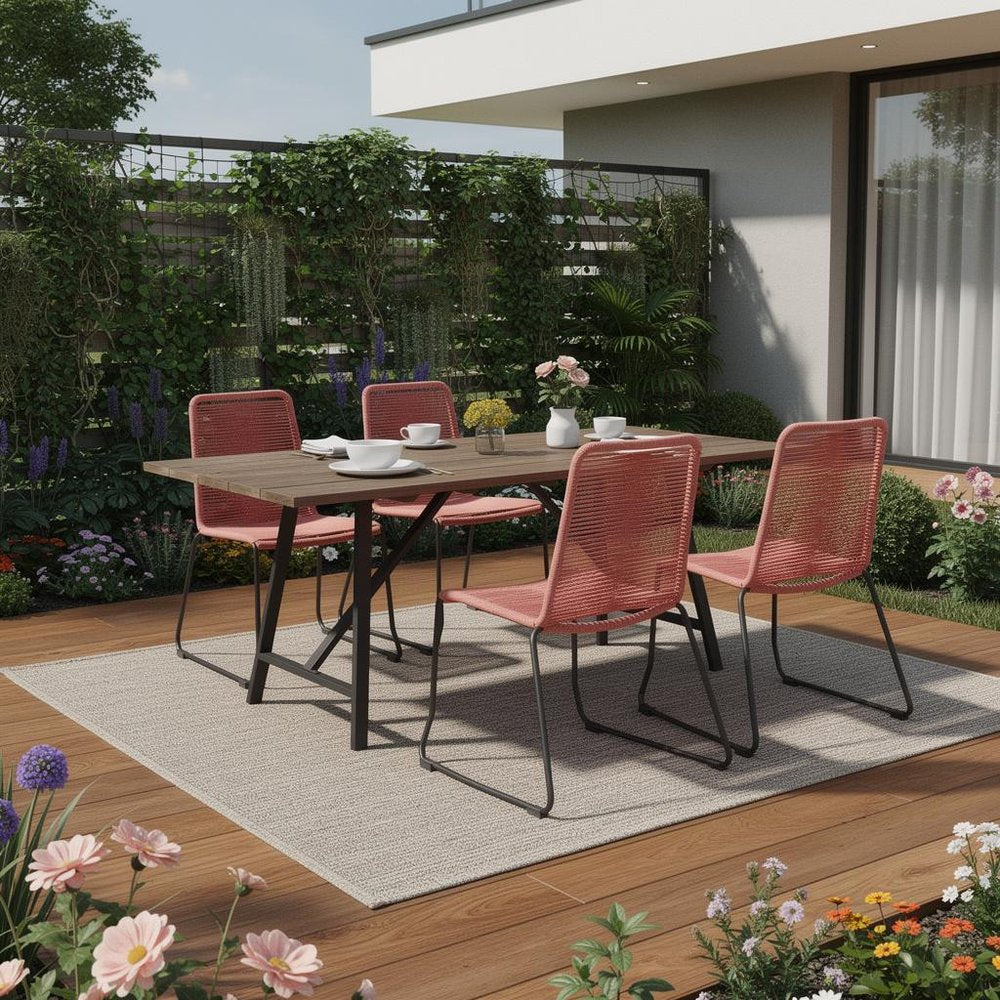 Outdoor Patio 5-Piece Brown and Black Solid Wood Dining Set with 4 Chairs