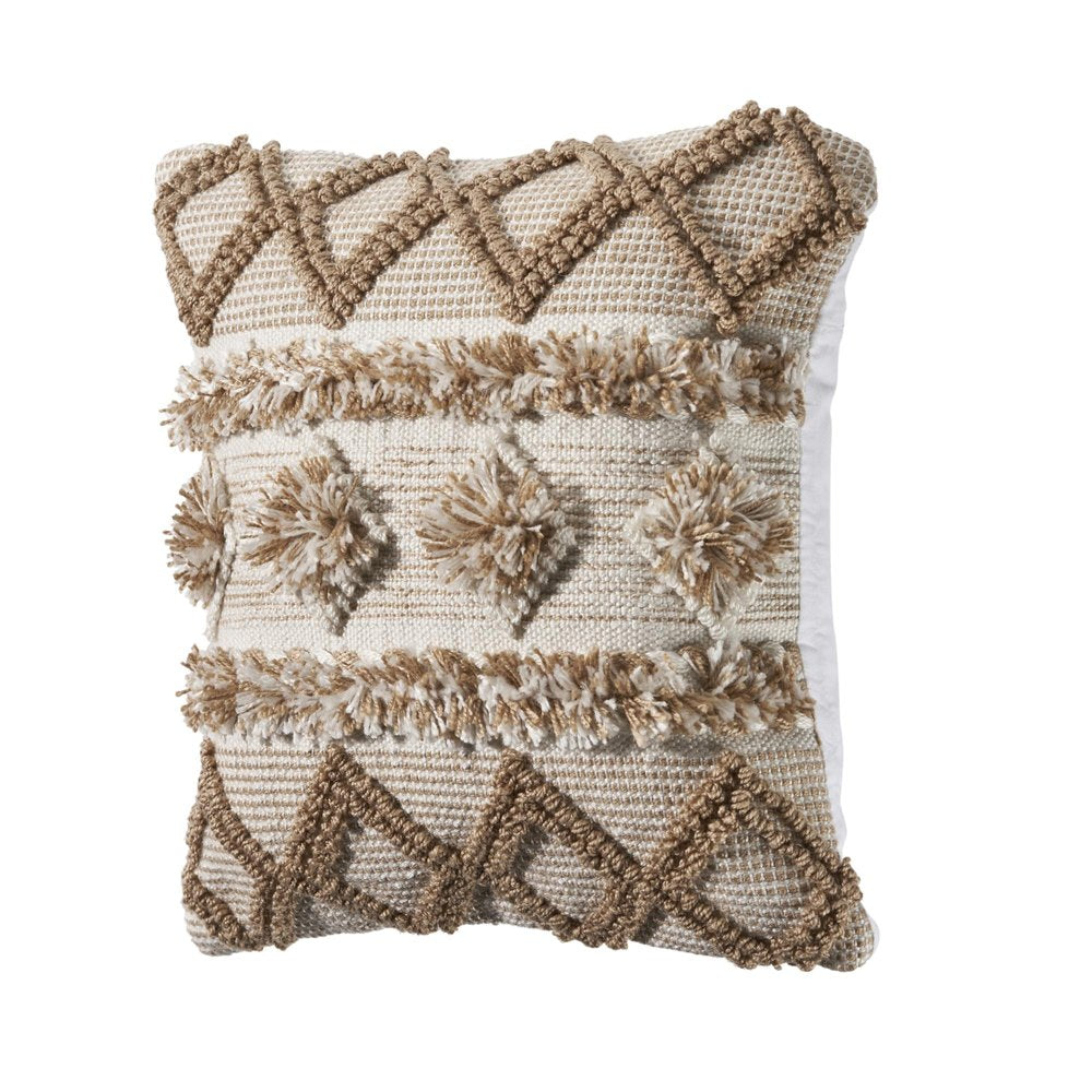 20" x 20" Tan Zippered Geometric Indoor/Outdoor Patio Throw Pillow