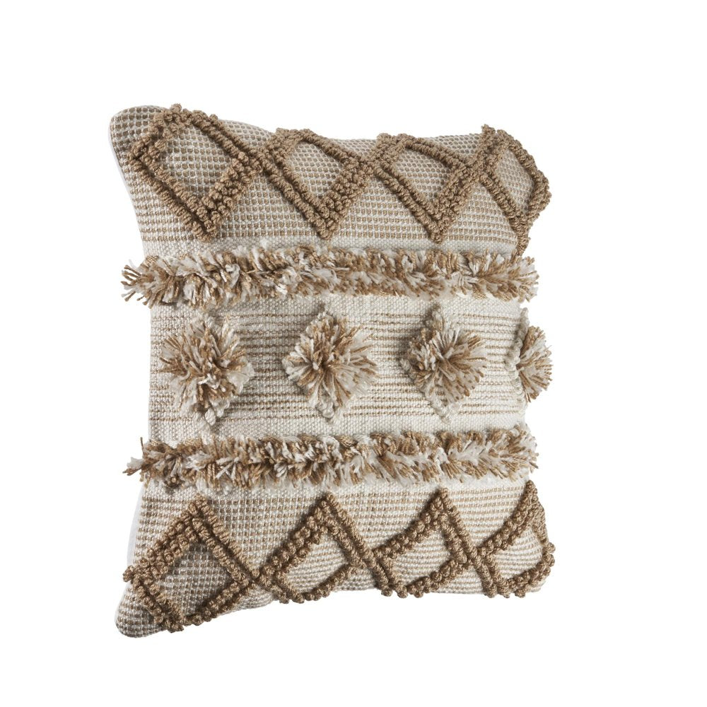 20" x 20" Tan Zippered Geometric Indoor/Outdoor Patio Throw Pillow