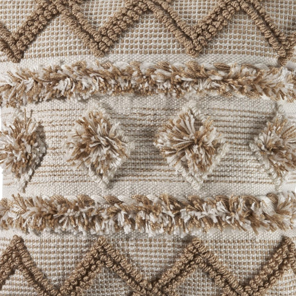 20" x 20" Tan Zippered Geometric Indoor/Outdoor Patio Throw Pillow