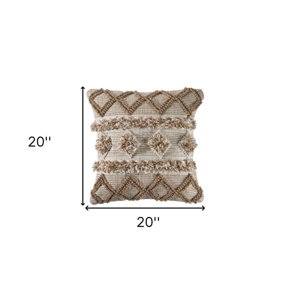 20" x 20" Tan Zippered Geometric Indoor/Outdoor Patio Throw Pillow