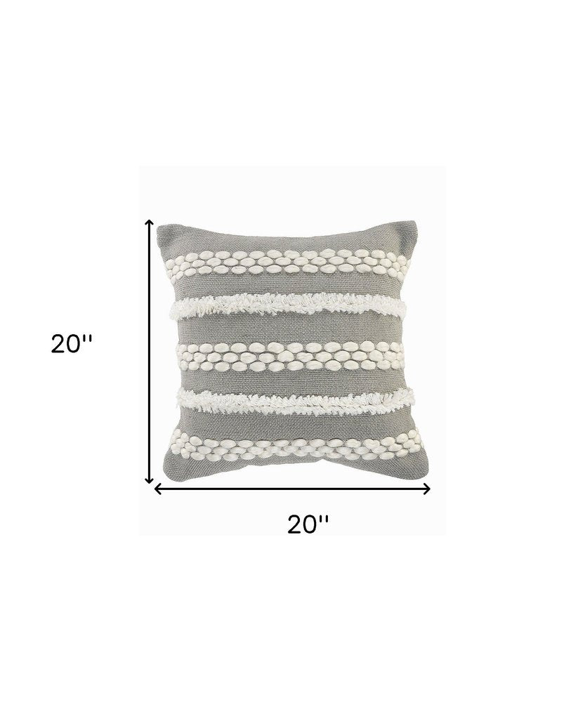 20" Gray and White Geometric Indoor/Outdoor Patio Throw Pillow with Texture