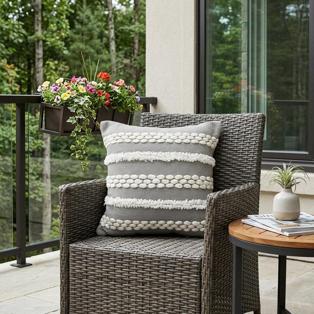 20" Gray and White Geometric Indoor/Outdoor Patio Throw Pillow with Texture