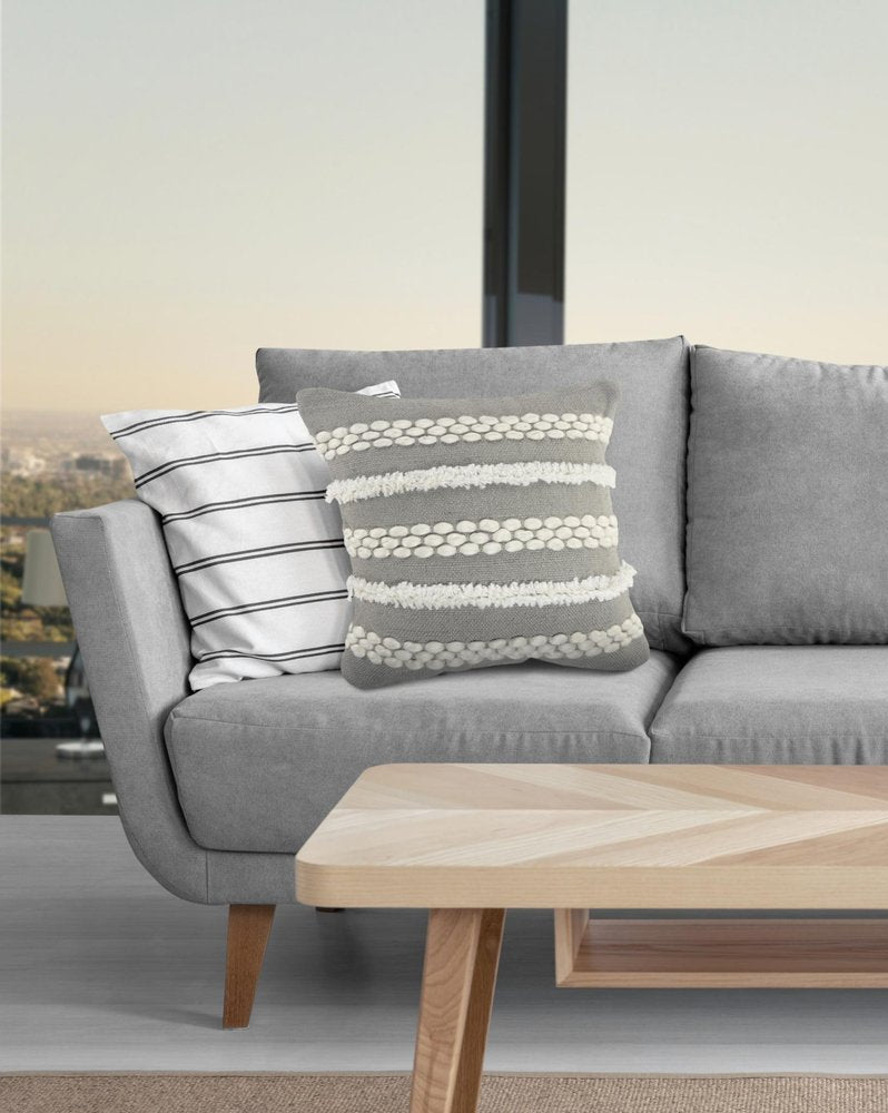 20" Gray and White Geometric Indoor/Outdoor Patio Throw Pillow with Texture