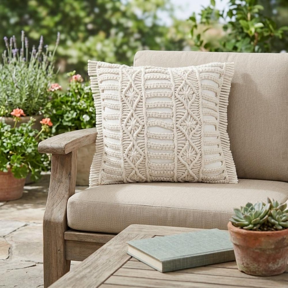 24" x 24" White Zippered Tropical Indoor/Outdoor Patio Throw Pillow