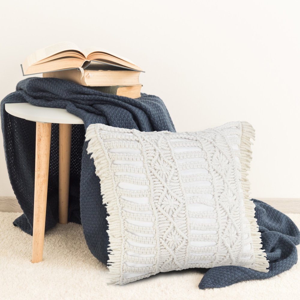 24" x 24" White Zippered Tropical Indoor/Outdoor Patio Throw Pillow