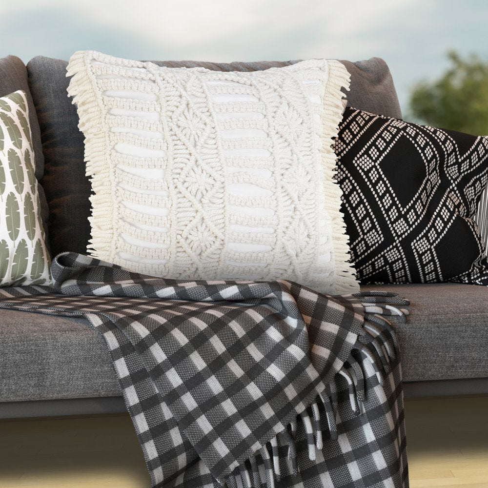 24" x 24" White Zippered Tropical Indoor/Outdoor Patio Throw Pillow