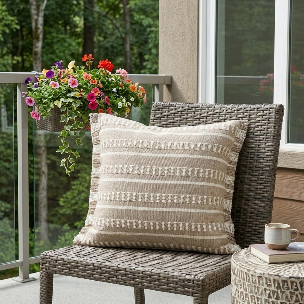 24" x 24" Tan Zippered Coastal Indoor/Outdoor Patio Throw Pillow