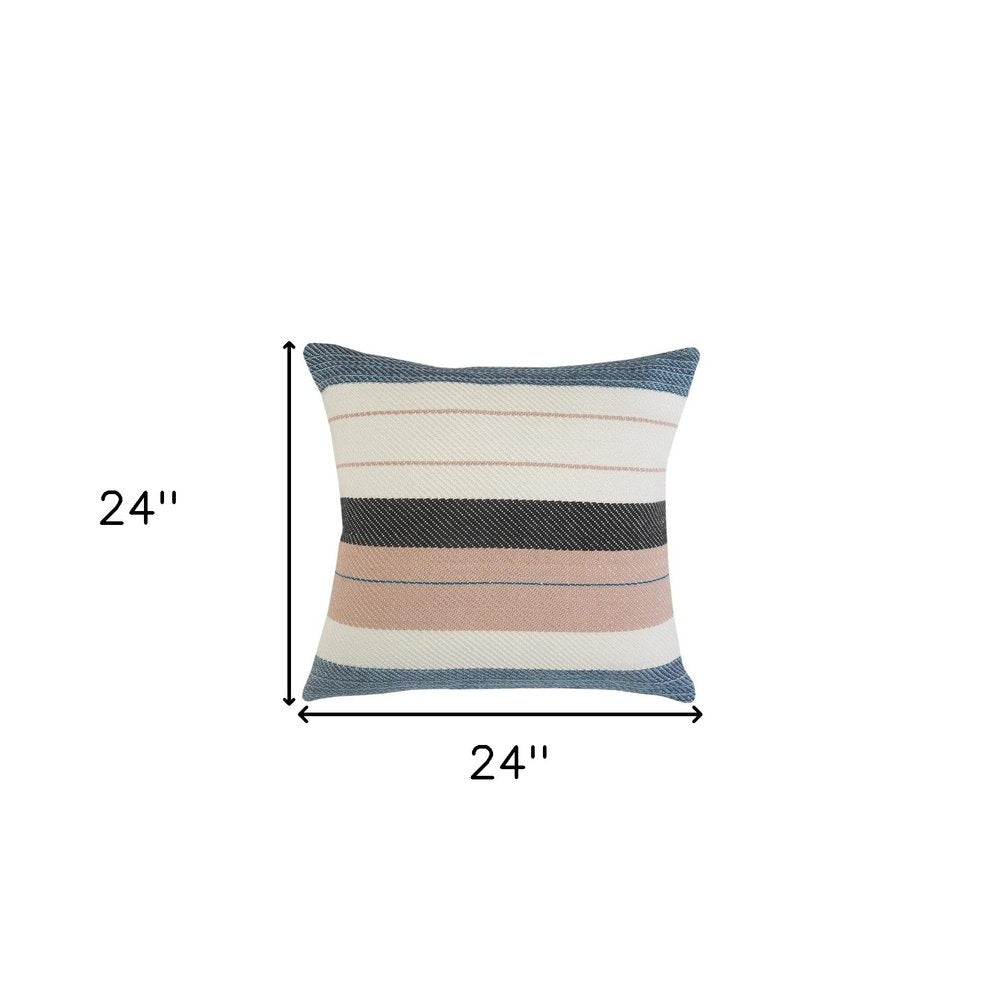 24" x 24" White Zippered Striped Indoor/Outdoor Patio Throw Pillow