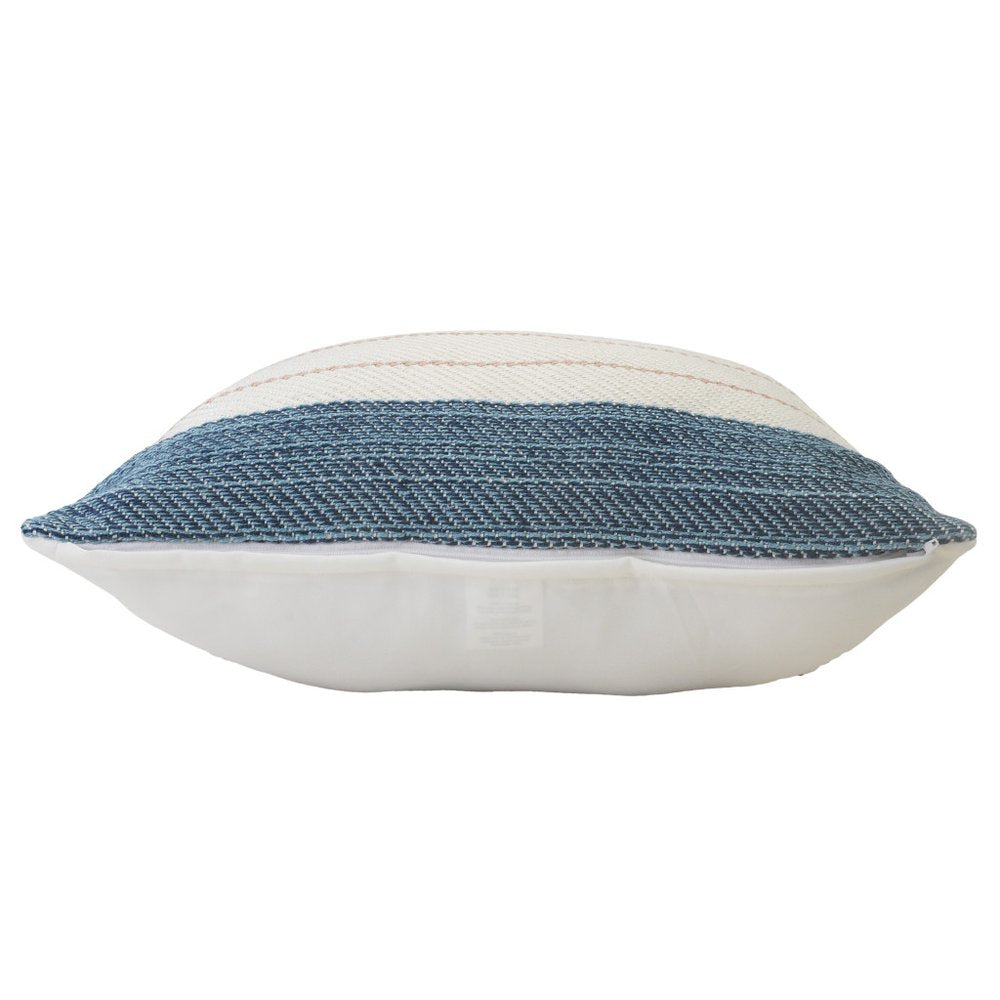 24" x 24" White Zippered Striped Indoor/Outdoor Patio Throw Pillow