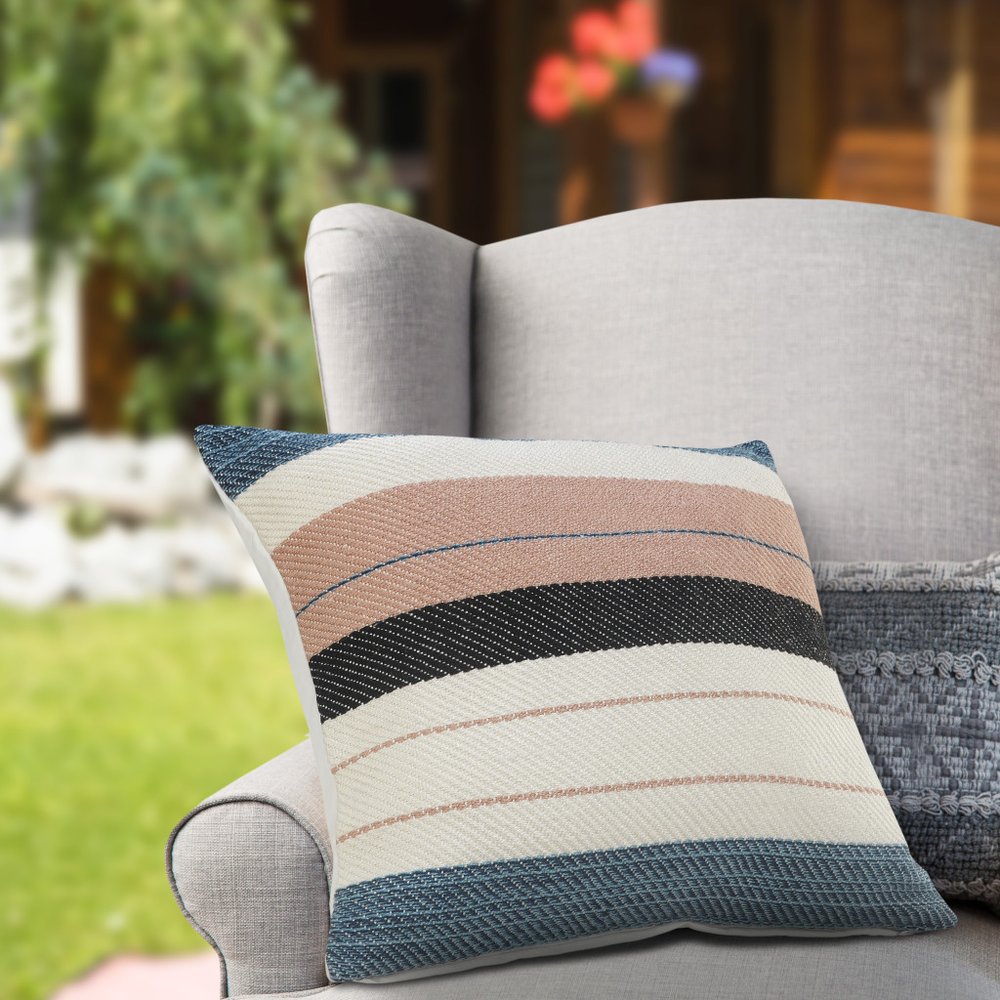 24" x 24" White Zippered Striped Indoor/Outdoor Patio Throw Pillow