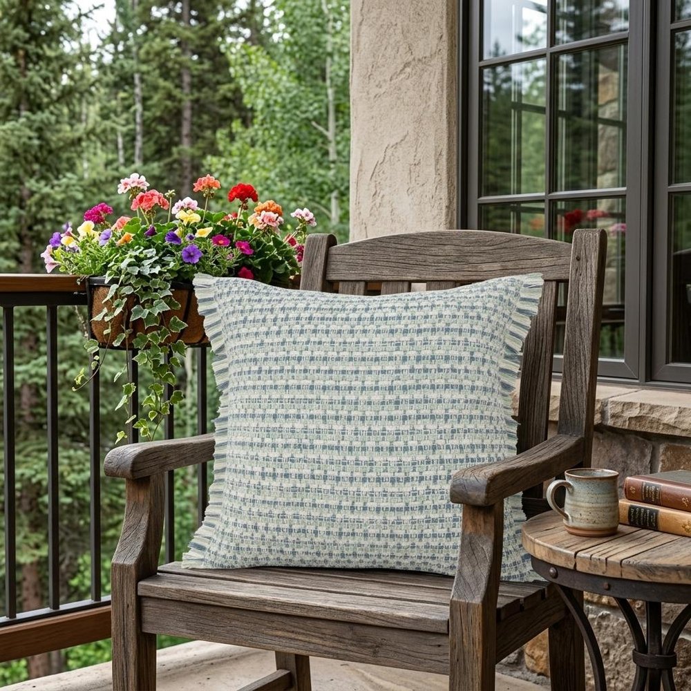24" x 24" Blue Zippered Coastal Indoor/Outdoor Patio Throw Pillow