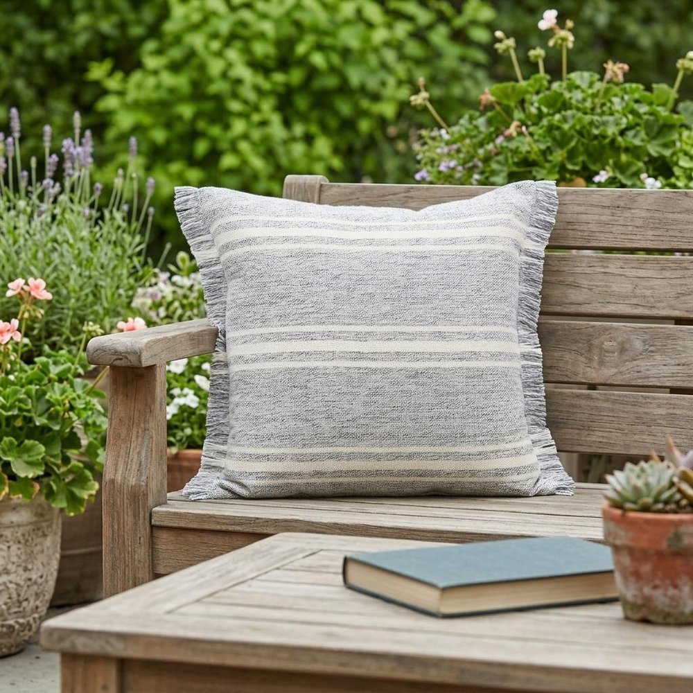 24" x 24" Gray Zippered Geometric Indoor/Outdoor Patio Throw Pillow