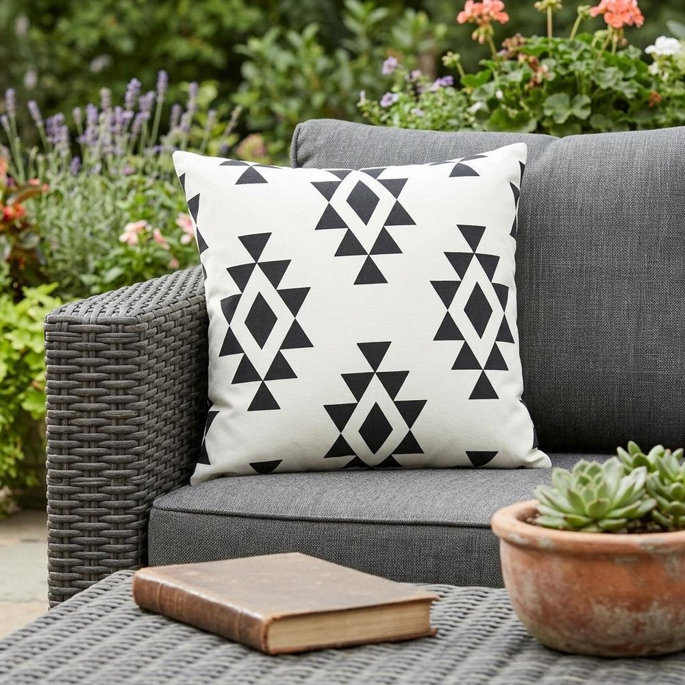 20" x 20" Black Zippered Southwestern Indoor/Outdoor Patio Throw Pillow